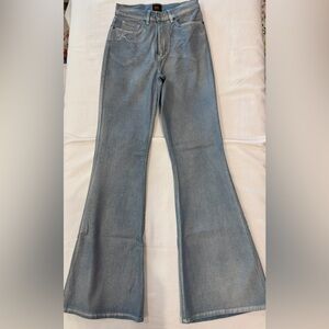 Anthropologie Lee Jeans High Rose Flare in Metallic Denim Size 27